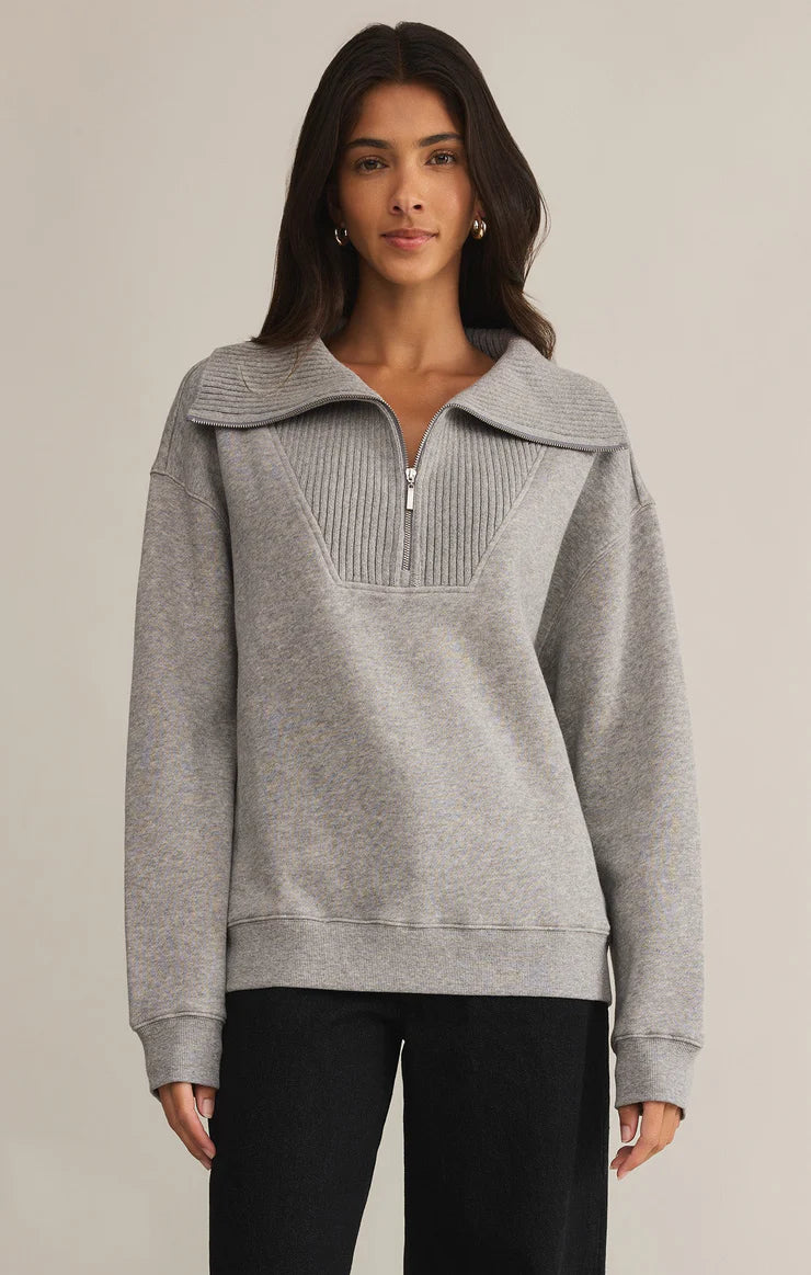 Sonata Fleece Half-Zip Sweatshirt- Heather Grey