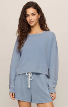 Load image into Gallery viewer, Circuit Knit Denim Sweatshirt- Ocean Air Indigo
