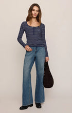 Load image into Gallery viewer, Andie Striped Henley Top- Oxford Blue
