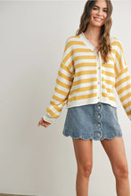 Load image into Gallery viewer, Button Front Striped Sweater- Mustard
