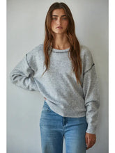 Load image into Gallery viewer, Light Heather Grey Knit Sweater with Contrast Stitches
