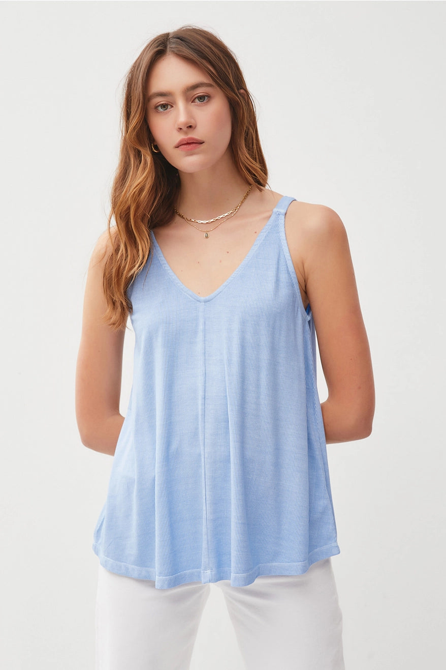 Flowy V-Neck Tank - Sky Blue