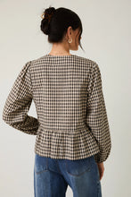 Load image into Gallery viewer, Black and Cream Front Ties Long Sleeve Blouse

