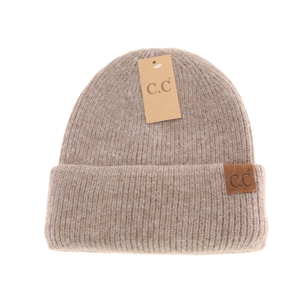 Ribbed Double Cuff C.C Beanie- Taupe