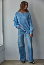 Load image into Gallery viewer, Knit Sweater Cotton Ribbed High Mock Neck Top - Blue
