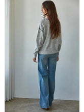 Load image into Gallery viewer, Light Heather Grey Knit Sweater with Contrast Stitches
