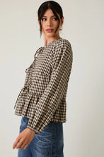 Load image into Gallery viewer, Black and Cream Front Ties Long Sleeve Blouse
