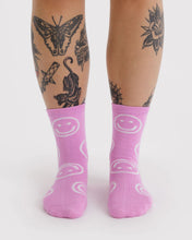 Load image into Gallery viewer, Baggu Pink Happy Crew Sock
