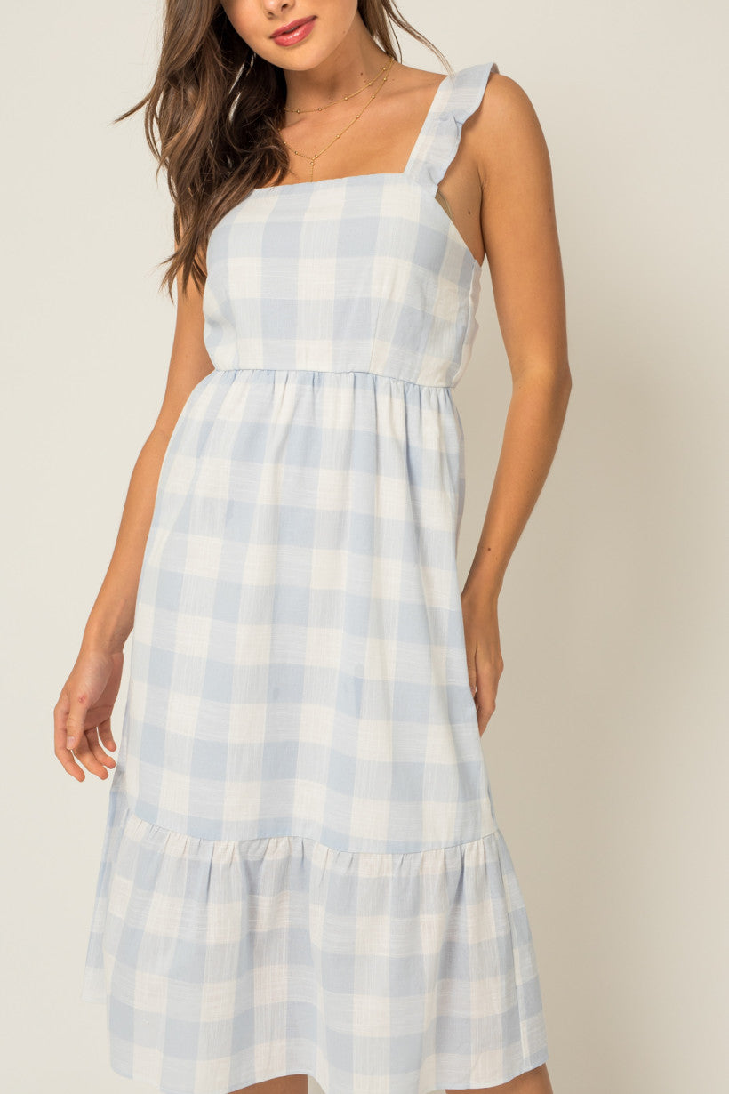 Gingham Maxi Dress - White/Blue
