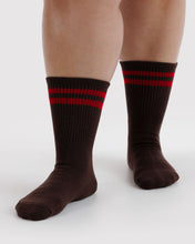 Load image into Gallery viewer, Baggu Coffee Stripe Ribbed Sock
