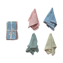 Load image into Gallery viewer, Woven Cotton Striped Napkins with Stitched Colored Trim, Set of 4
