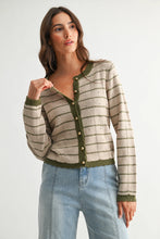 Load image into Gallery viewer, Olive Striped Cardigan with Gold Buttons
