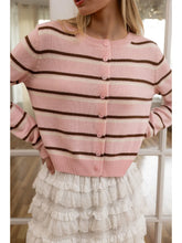 Load image into Gallery viewer, Blush Mocha Striped Button-Up Knit Cardigan
