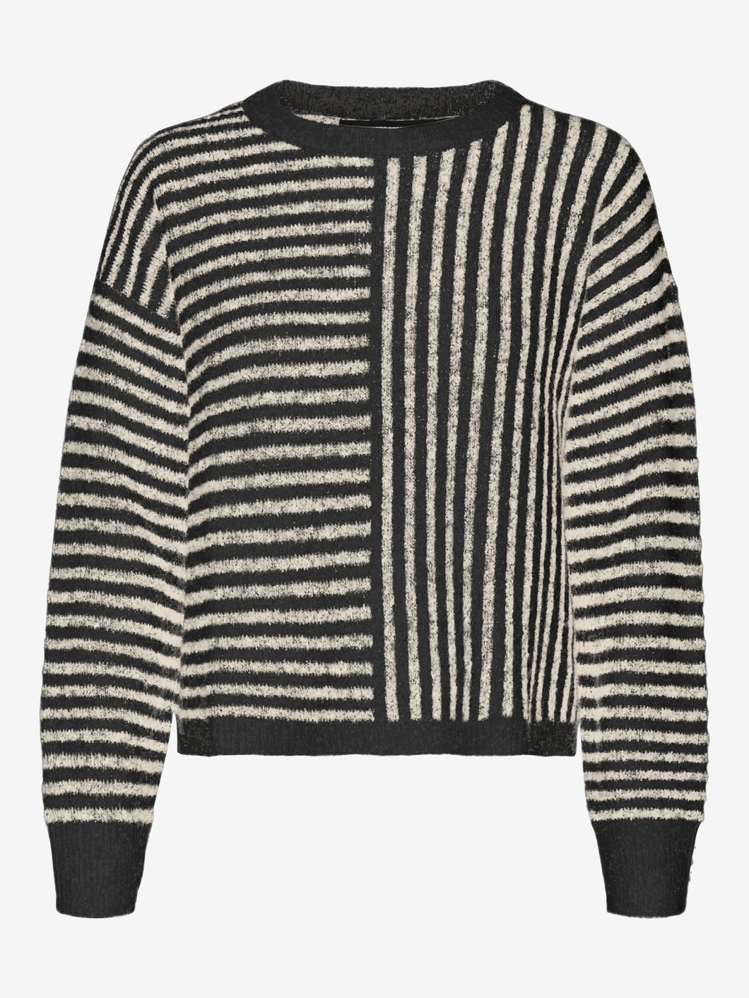 Cross Stripe Cropped Pullover- Black