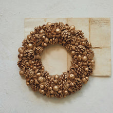 Load image into Gallery viewer, Dried Natural Pinecone &amp; Acorn Wreath, Gold Color
