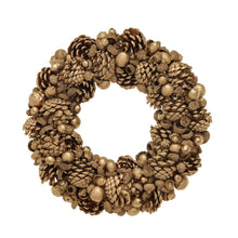 Load image into Gallery viewer, Dried Natural Pinecone &amp; Acorn Wreath, Gold Color
