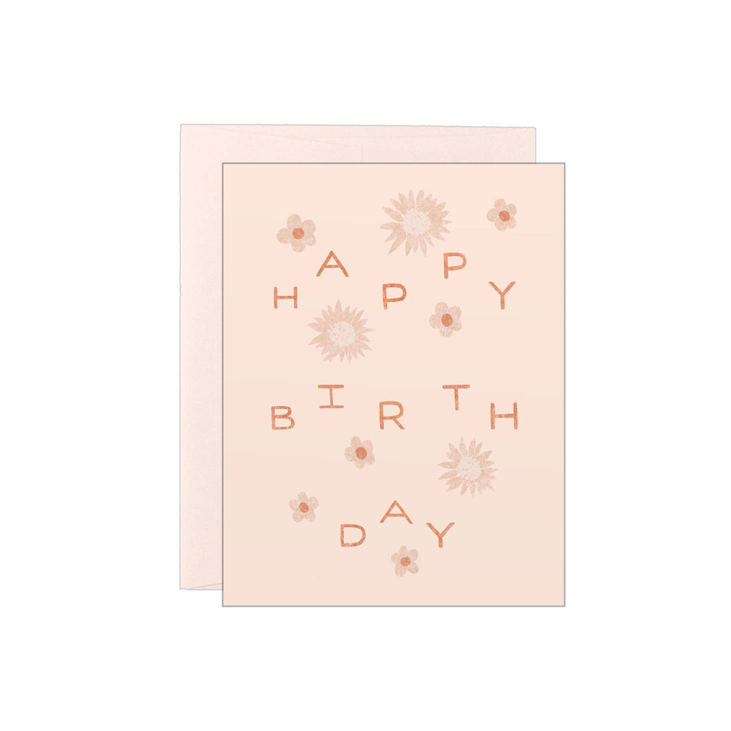 Happy Birthday- Wavy Text Sunflowers- Letterpress Card
