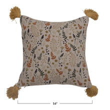 Load image into Gallery viewer, 16&quot; Recycled Cotton Blend Printed Pillow with Tassels
