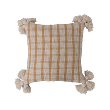 Load image into Gallery viewer, Woven Cotton Slub Plaid Pillow with Tassels

