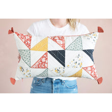 Load image into Gallery viewer, Cotton Patchwork Quilted Lumbar Pillow with Kantha Stitch &amp; Tassels 20&quot; x 12&quot;
