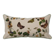 Load image into Gallery viewer, Cotton Lumbar Pillow w/ Butterflies, Flowers, Embroidery &amp; Piping 24&quot; x 12&quot;
