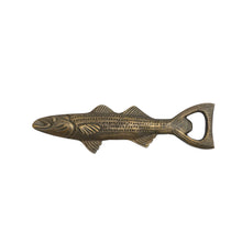 Load image into Gallery viewer, Cast Aluminum Fish Shaped Bottle Opener, Antique Gold Finish
