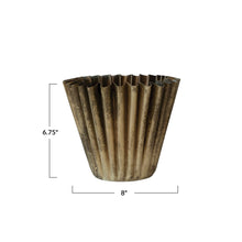 Load image into Gallery viewer, 8&quot; Round x 6-3/4&quot;H Fluted Metal Planter, Brass Finish
