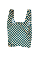 Load image into Gallery viewer, Checkerboard Teal &amp; Beige Medium Reusable Bag
