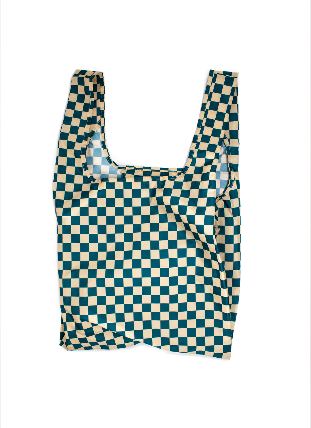 Checkerboard Teal & Beige Medium Reusable Bag