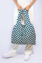 Load image into Gallery viewer, Checkerboard Teal &amp; Beige Medium Reusable Bag
