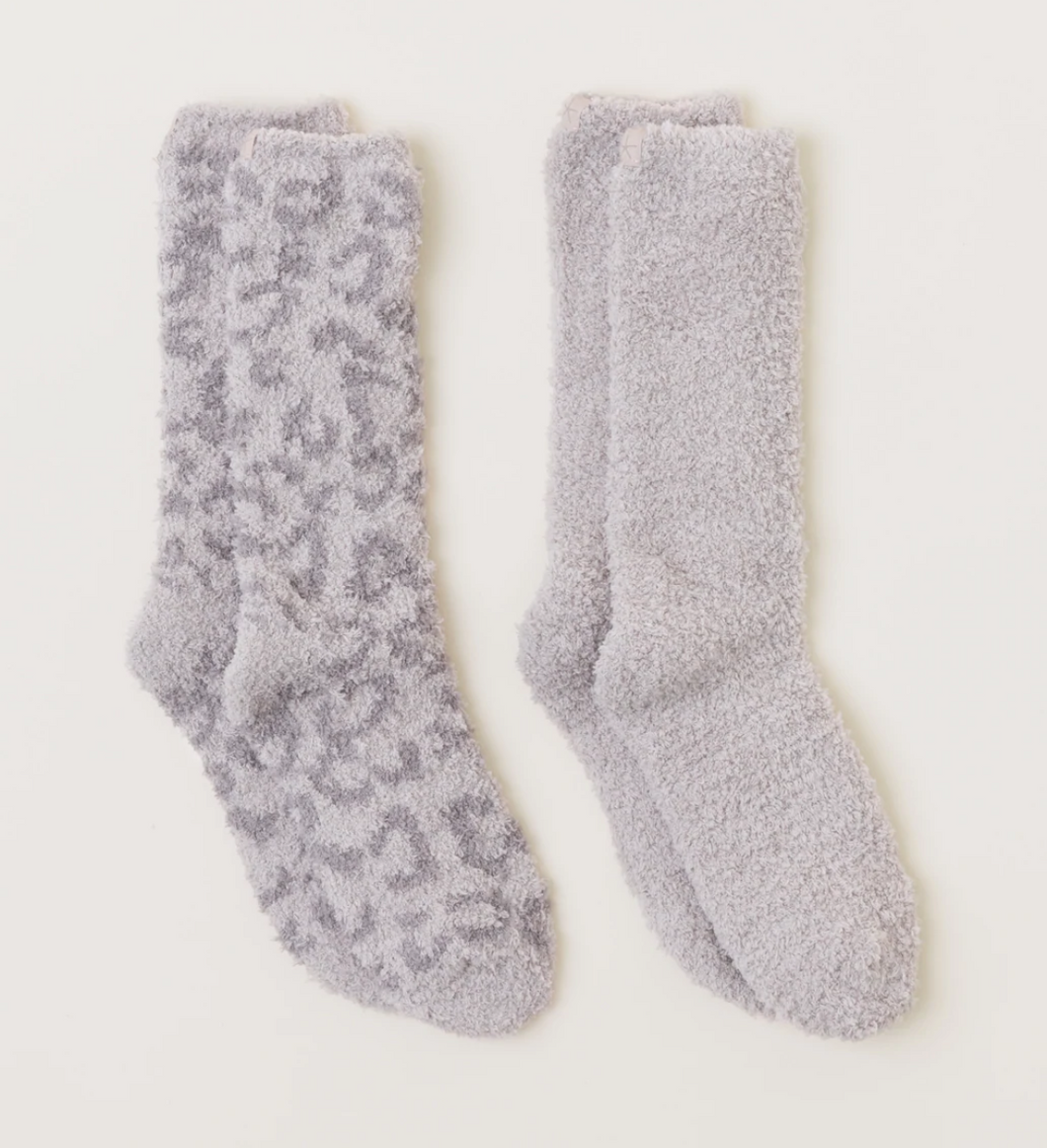 CozyChic Women's Barefoot in the Wild 2 Pair Sock Set - Linen and Warm Grey