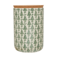 Load image into Gallery viewer, Stoneware Cookie Jar with Christmas Tree Pattern
