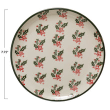Load image into Gallery viewer, Hand-Painted Stoneware Plate with Holly Pattern
