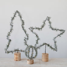 Load image into Gallery viewer, LED and Faux Pine Wrapped Wire Star with Wood Base

