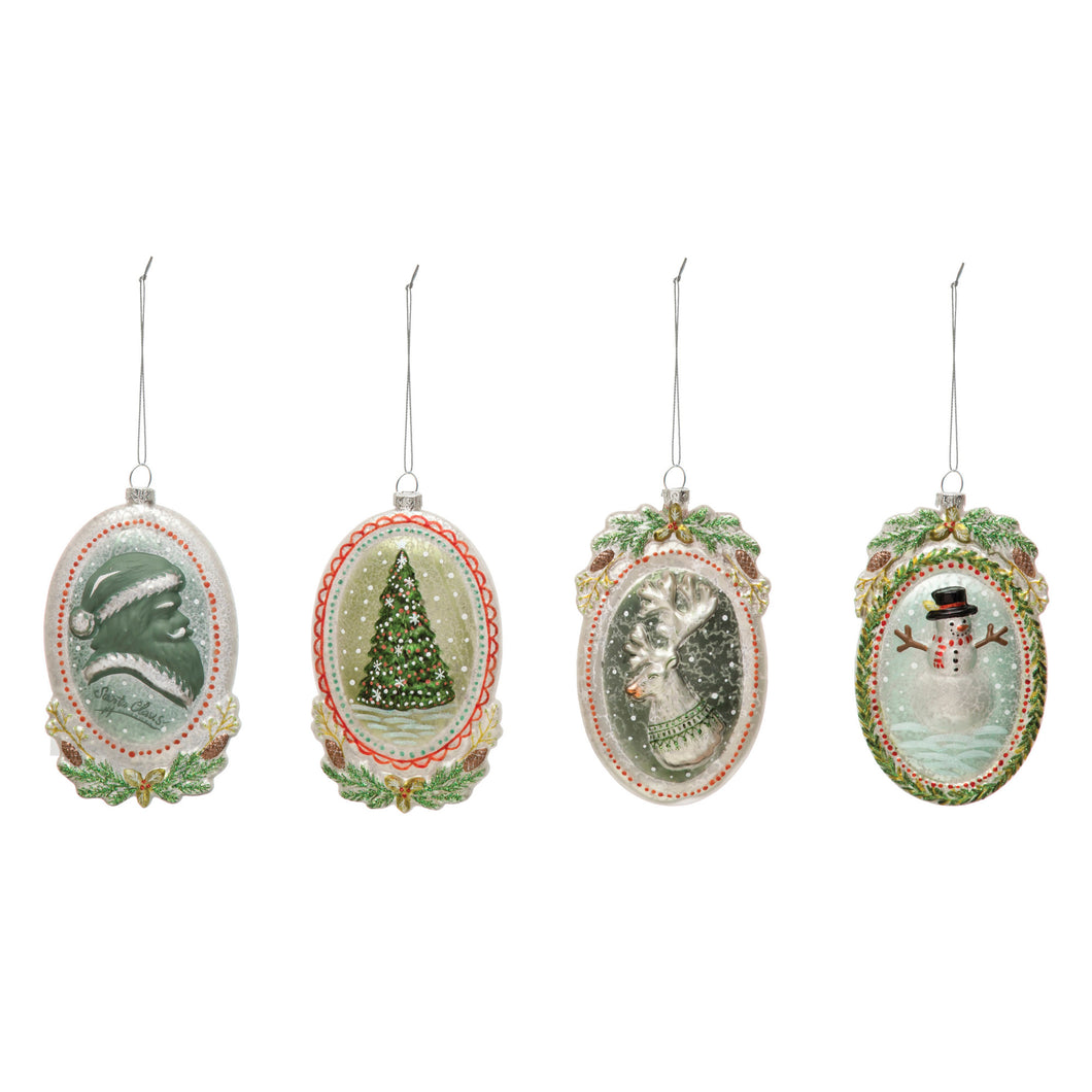 Glass Ornament with Holiday Image, 4 Styles