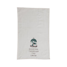 Load image into Gallery viewer, Cotton Tea Towel with Cloche &quot;Dashing Through The Snow&quot;, Multi Color
