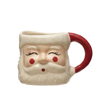 Load image into Gallery viewer, 3-3/4&quot; Round x 3-1/4&quot;W 12 oz. Hand-Painted Stoneware Santa Mug, Red and White
