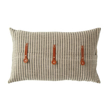 Load image into Gallery viewer, Cotton Ticking Striped Pillow w/ Leather Trim, Beige &amp; Black
