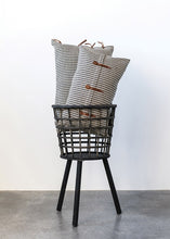 Load image into Gallery viewer, Cotton Ticking Striped Pillow w/ Leather Trim, Beige &amp; Black
