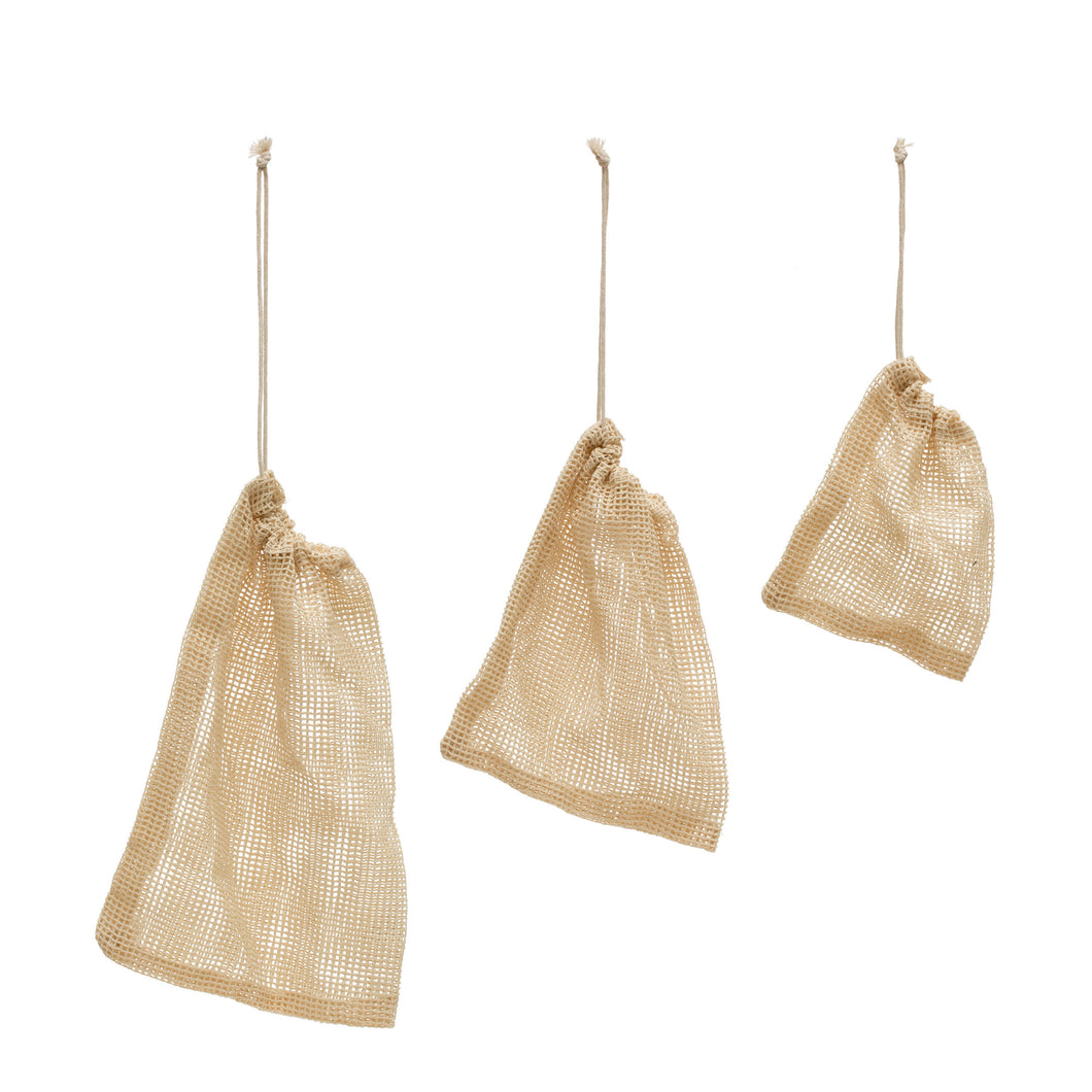 Cotton Mesh Drawstring Produce Bags - Set of 3