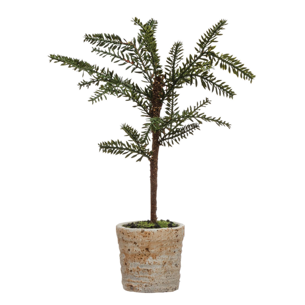 Faux Pine Tree in Distressed White Terracotta Pot